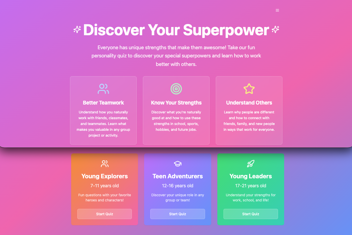 Discover Your Superpower kvíz, mockup